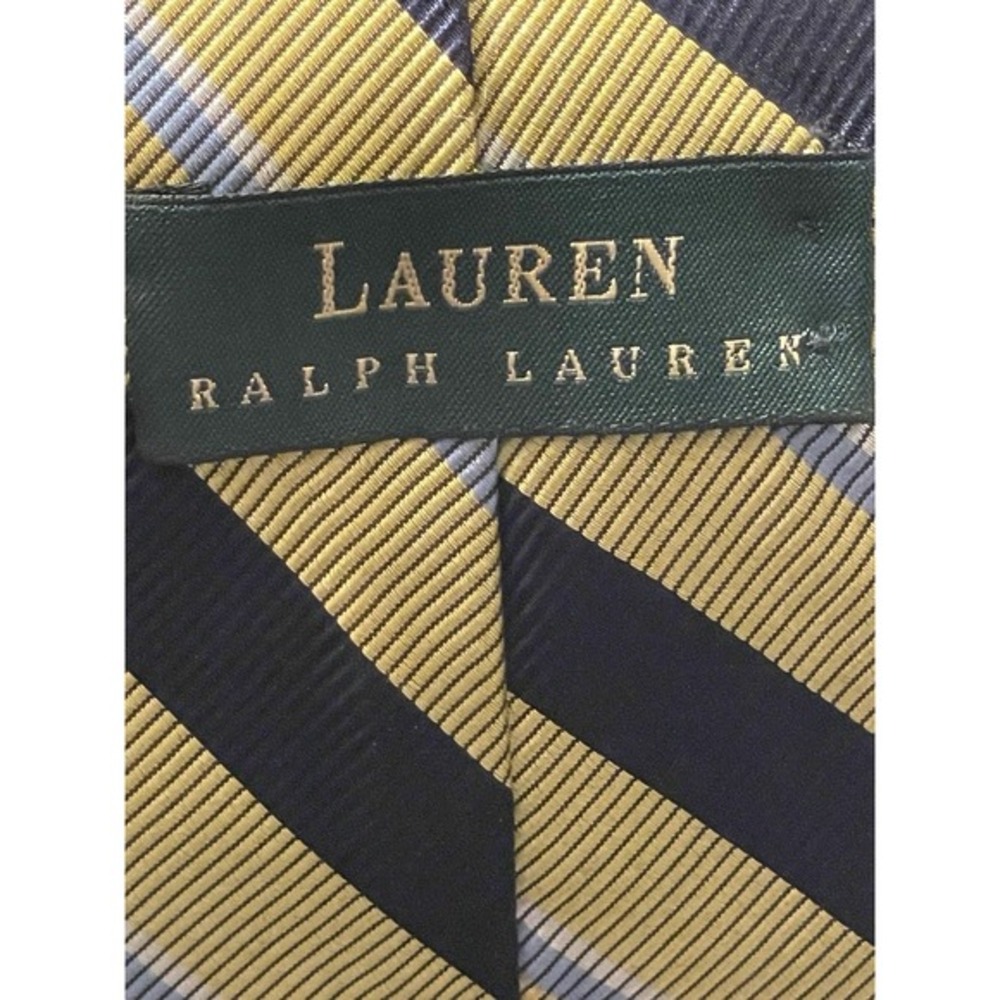 Lauren Ralph Lauren Men's Striped Tie Made By Hand in USA Silk Blend Yellow Blue - Picture 3 of 5